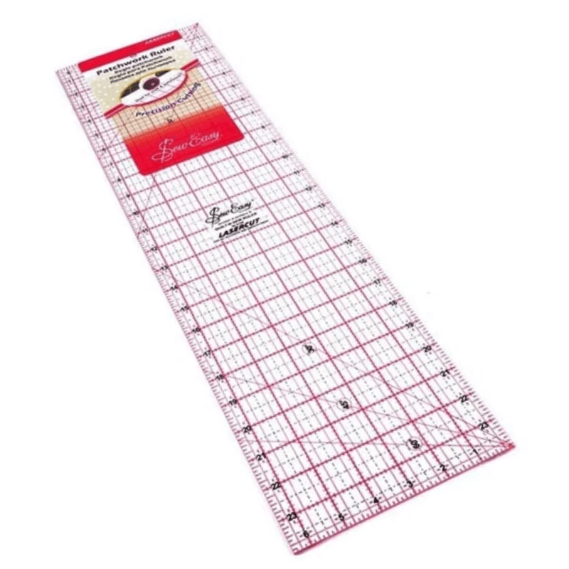 During sewing and quilting applications, this ruler allows the user to make precise measurements and cutting angles.