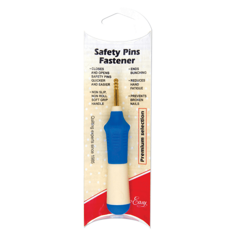 Closes and opens safety pins quicker and easier. Non-slip, Non-roll soft-grip handle.