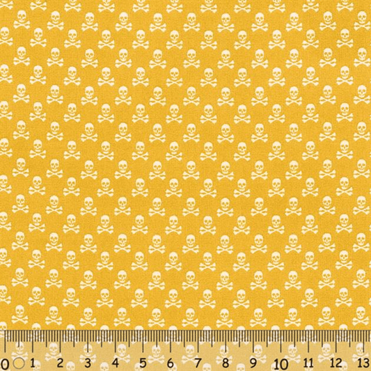 Sew Easy Skull Print Cotton Fabric Yellow Gold