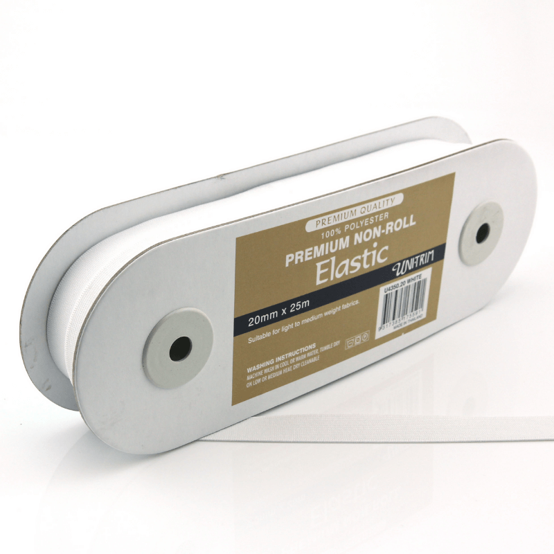 Uni-Trim Elastic Premium Non Roll White 20mm x 25m