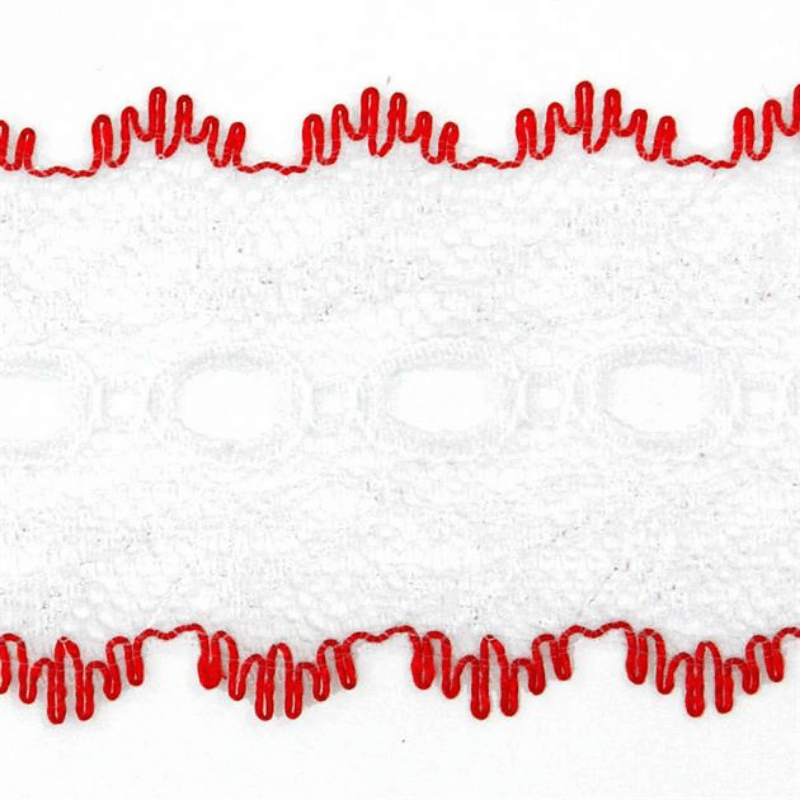 Uni-Trim Eyelet Lace Iridescent Red is used to decorate coat hangers, tissue boxes, toilet roll holders, tea pot cosies, table runners and more.